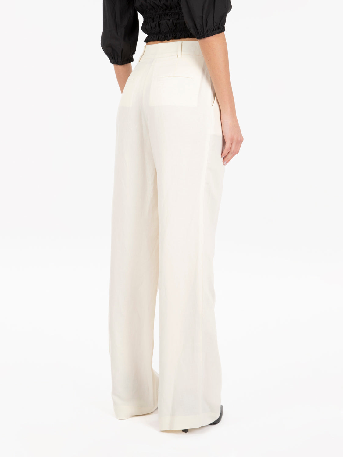 Raw white palazzo linen trousers