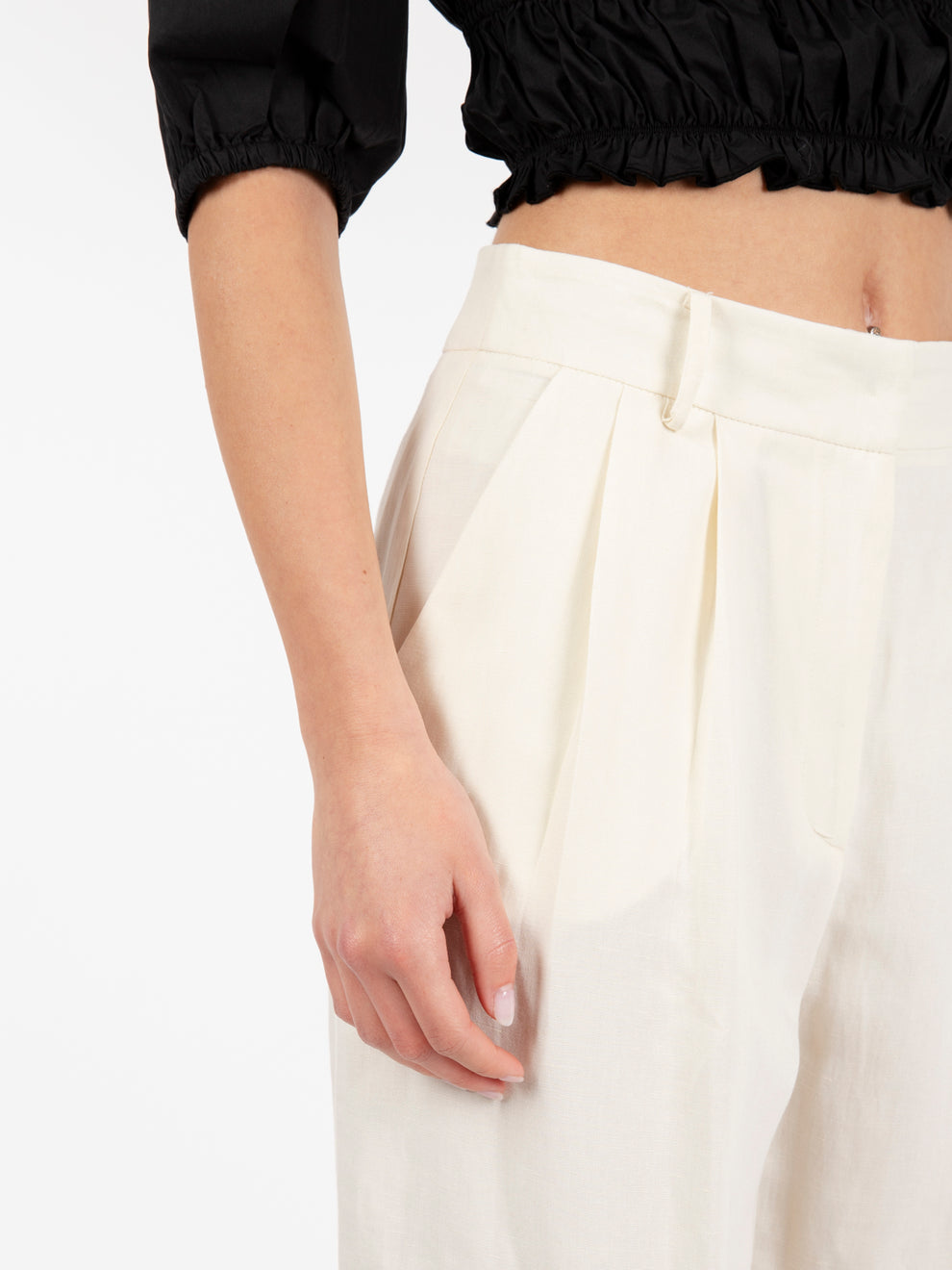 Raw white palazzo linen trousers