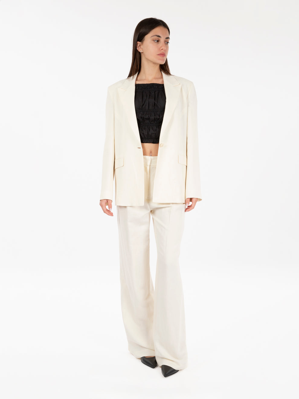 Raw white palazzo linen trousers