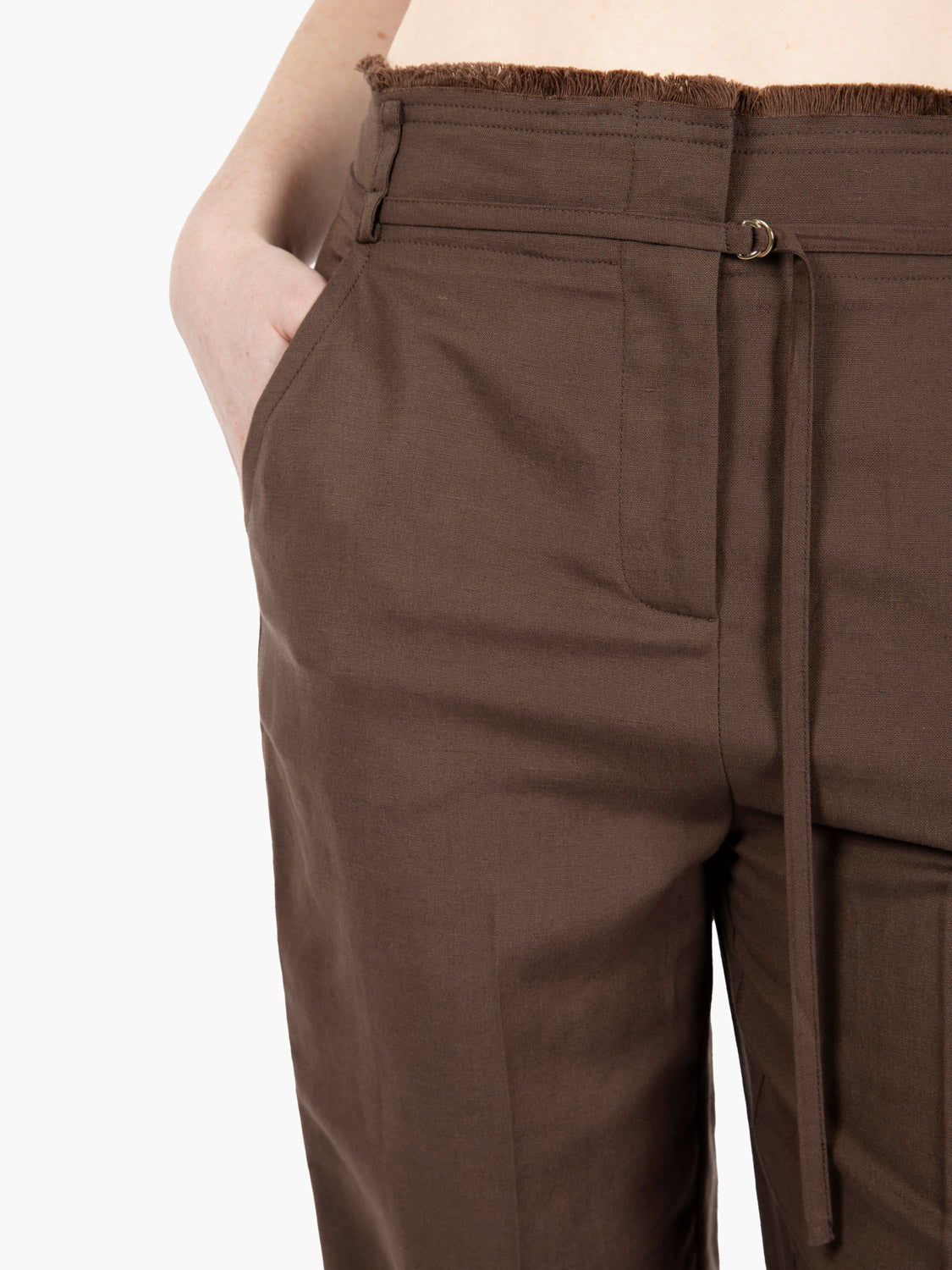 Pantaloni palazzo in lino e viscosa moro