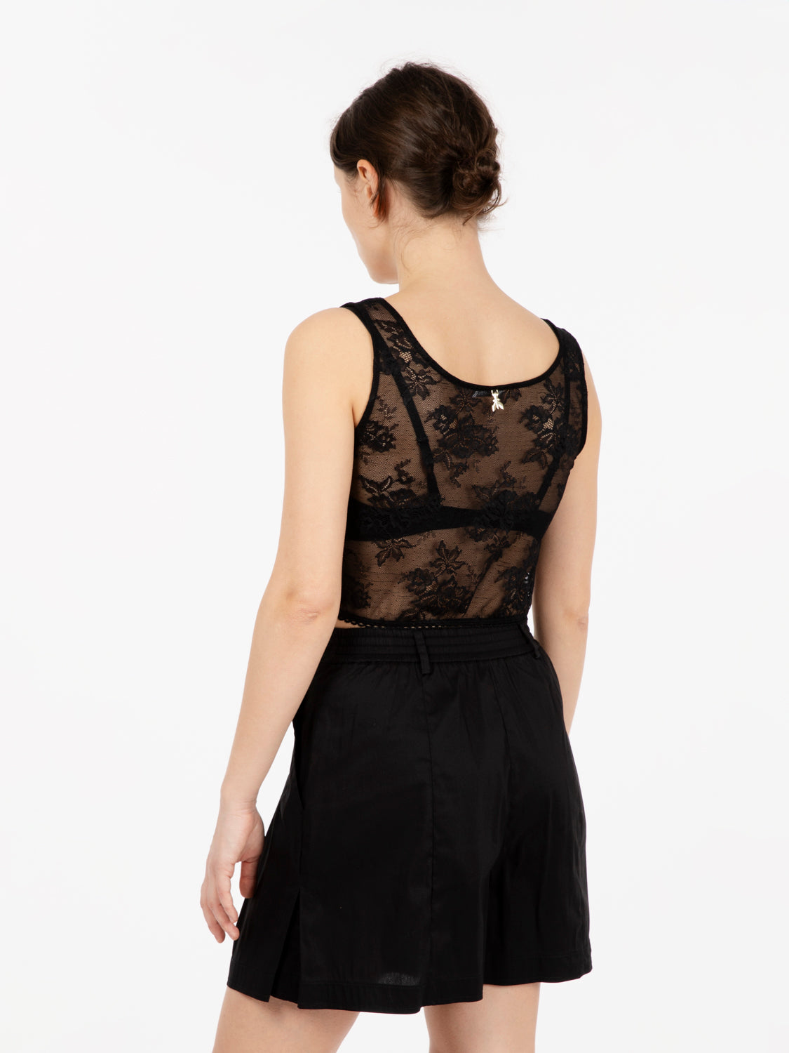 Top in pizzo stretch nero