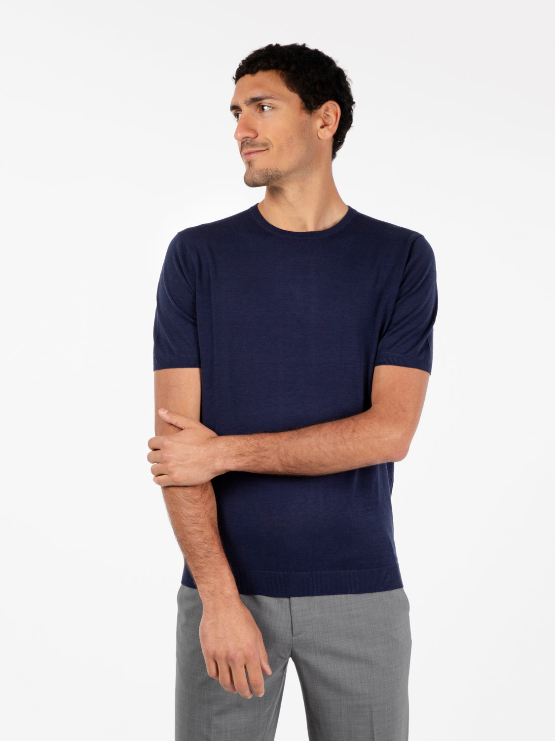 Navy short sleeve knitted sweater