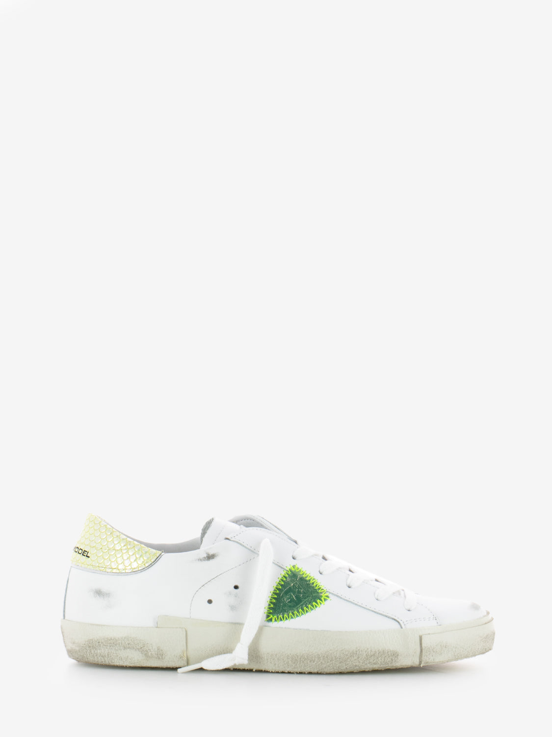 Prsx Low Woman Veau Python blanc / jaune
