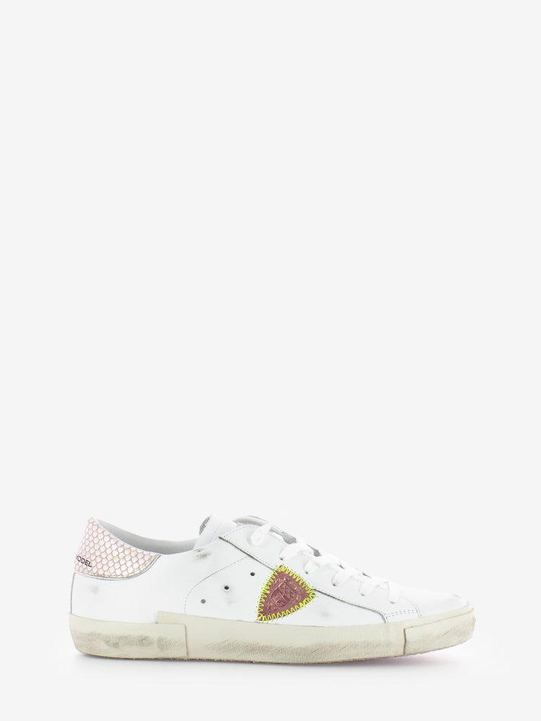 PHILIPPE MODEL - Prsx Low Woman Veau Python blanc / rose