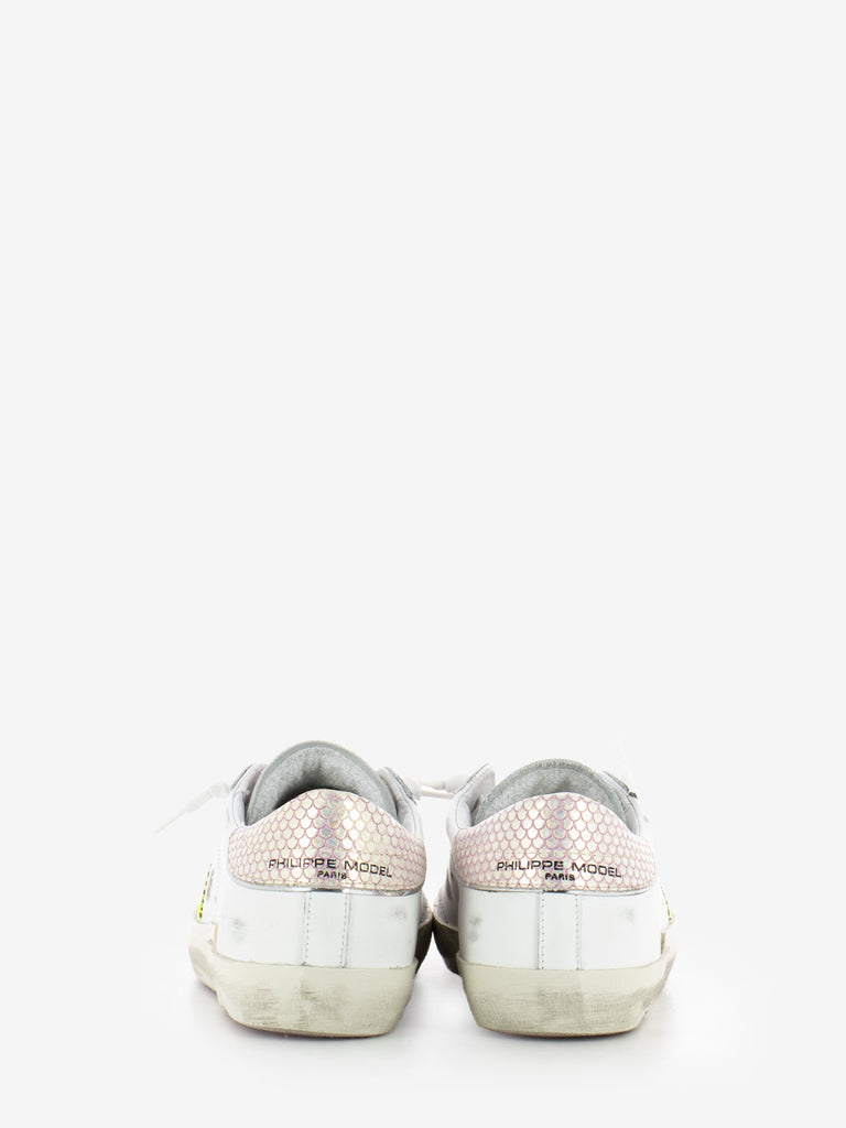 PHILIPPE MODEL - Prsx Low Woman Veau Python blanc / rose