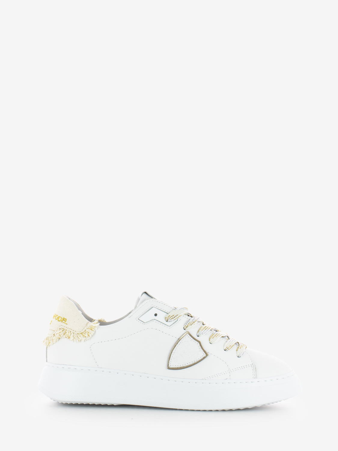 Temple Low Woman Veau denim blanc / beige