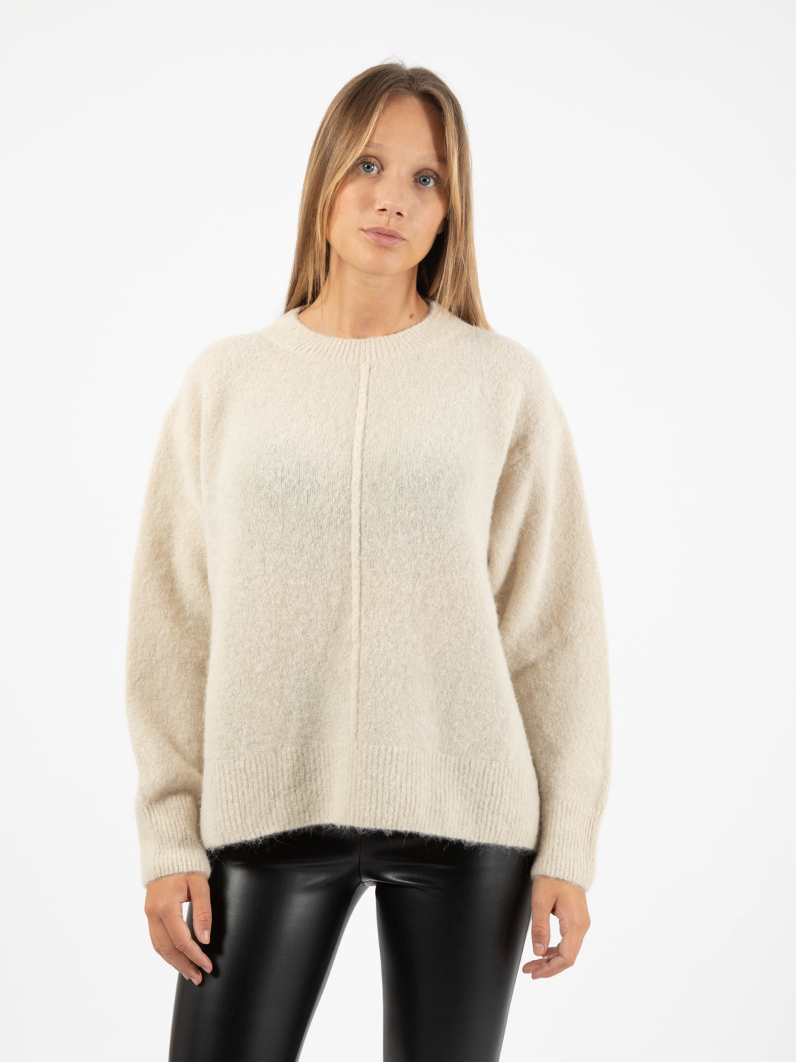 Maglione girocollo alpaca burro