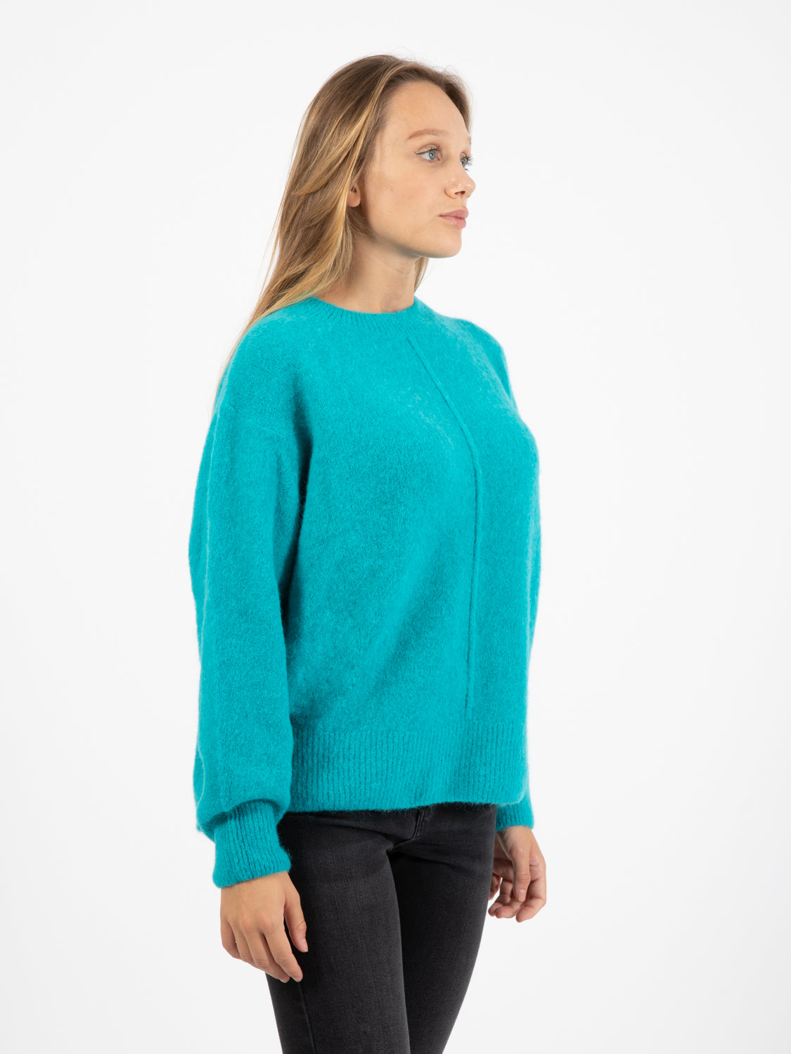 Maglione girocollo alpaca turchese