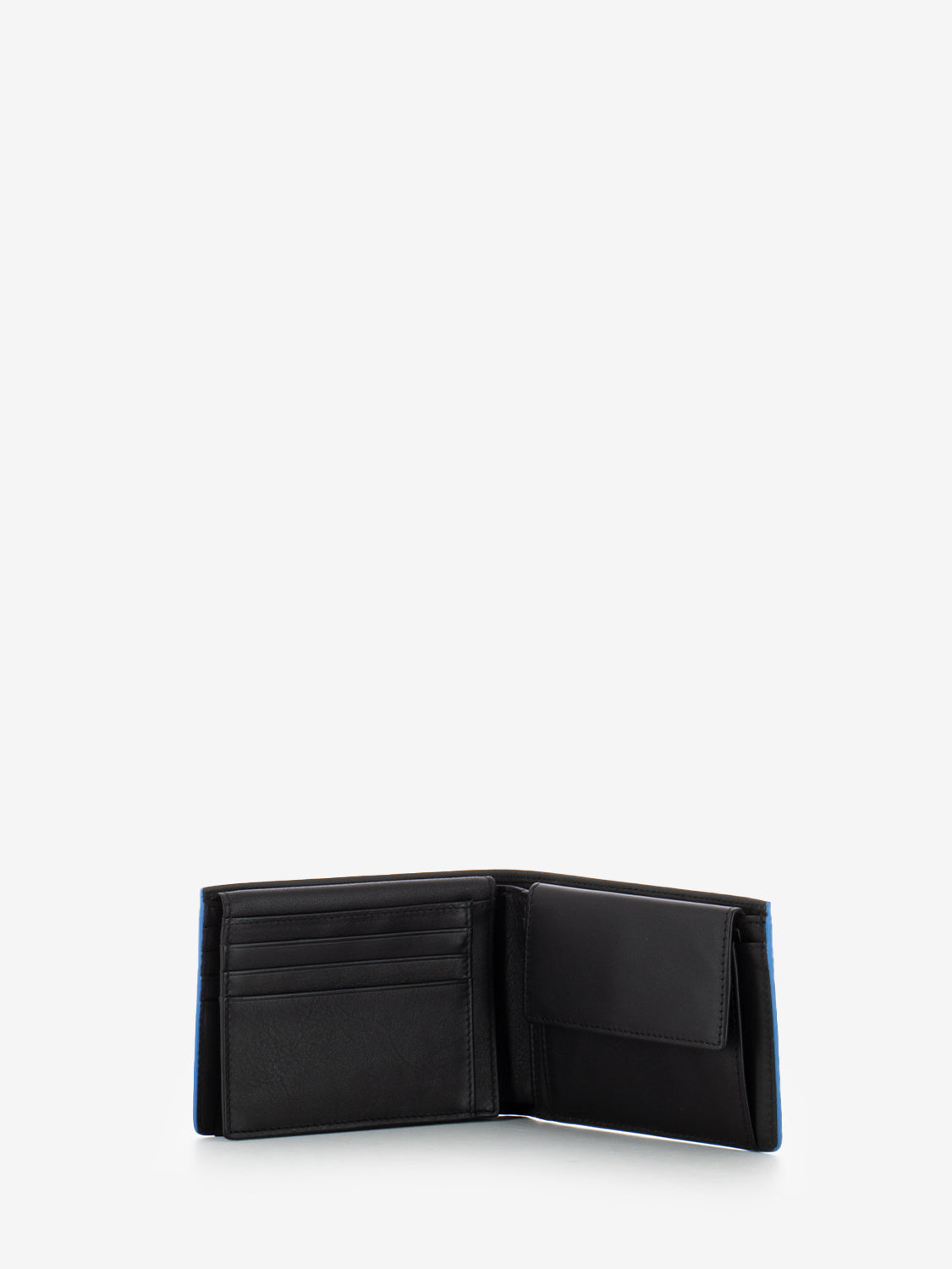 Leather wallet coin and document holder black / blue