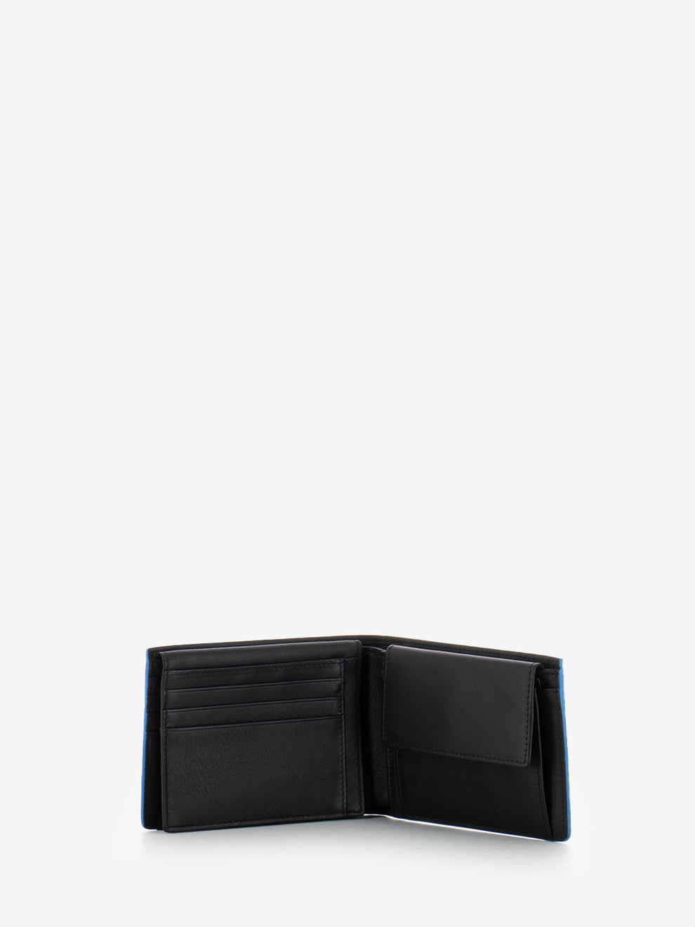 Leather wallet coin and document holder black / blue