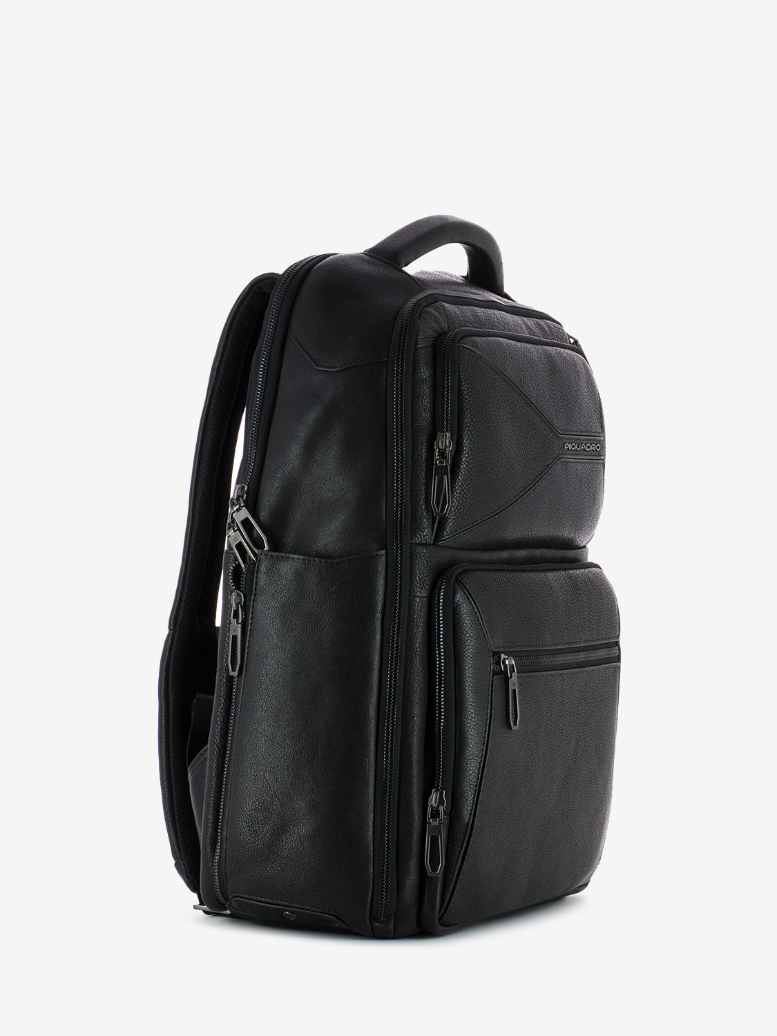 Black leather 15.6 laptop backpack