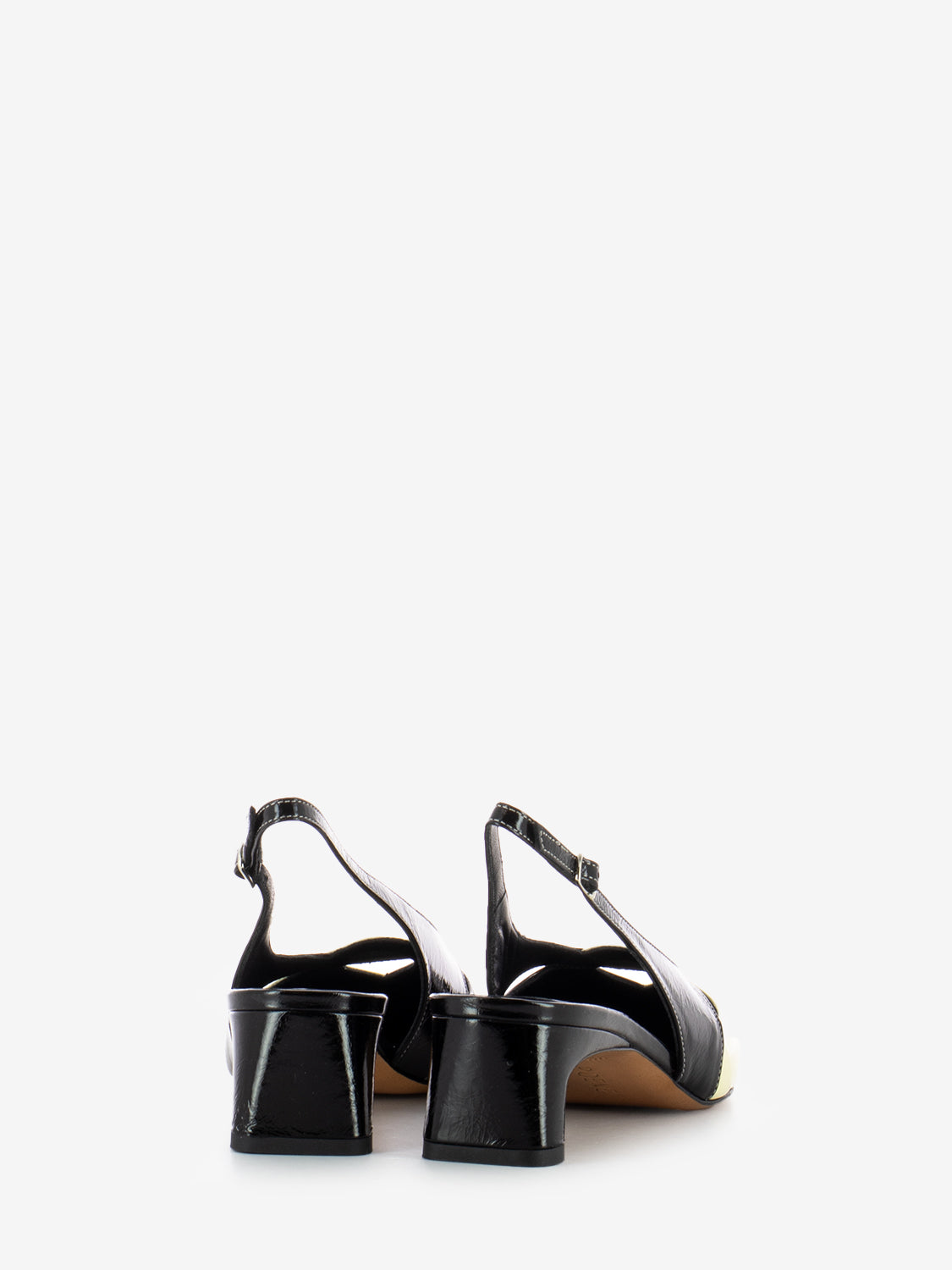 Slingback in vernice bicolore talco / nero
