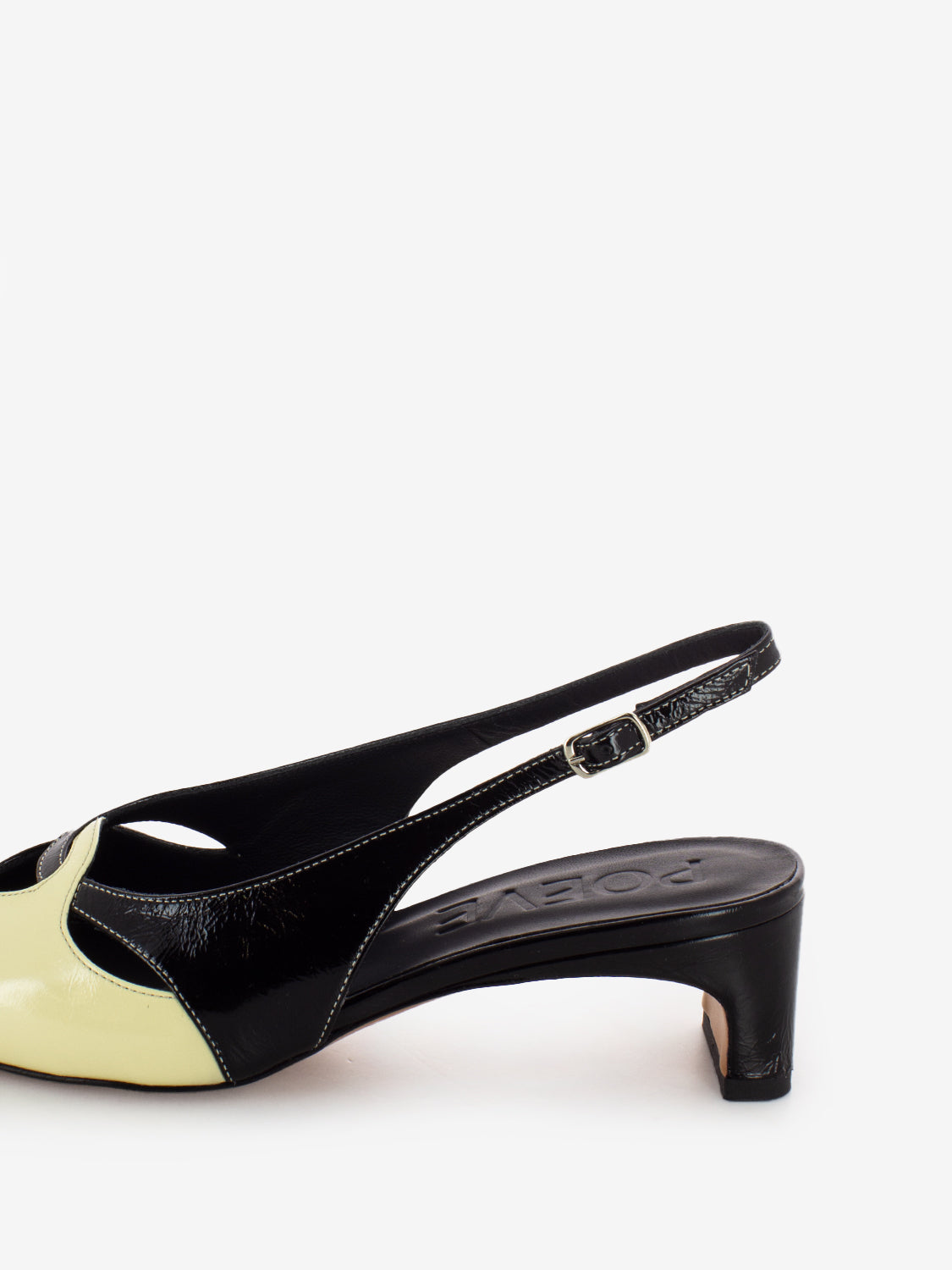 Slingback in vernice bicolore talco / nero