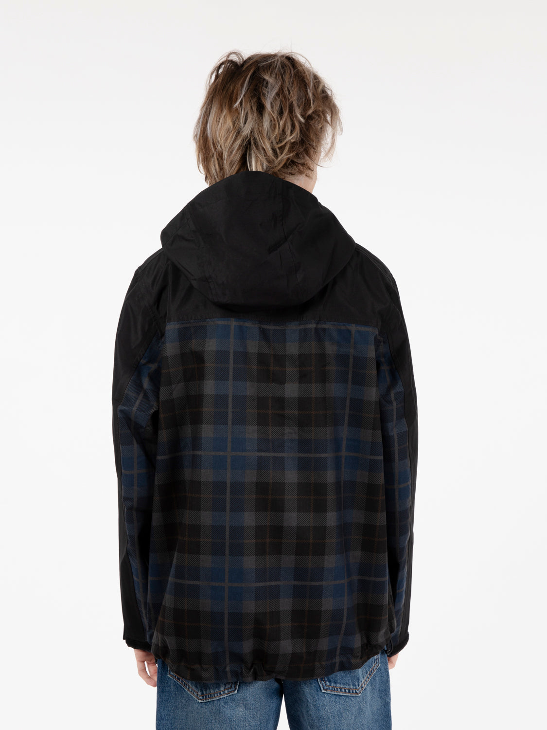Big pocket hooded jacket black / navy check