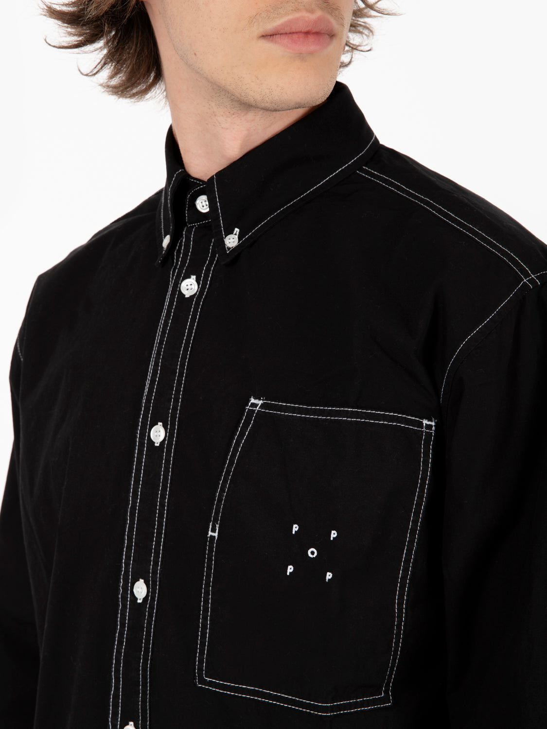 Black contrast stitching shirt