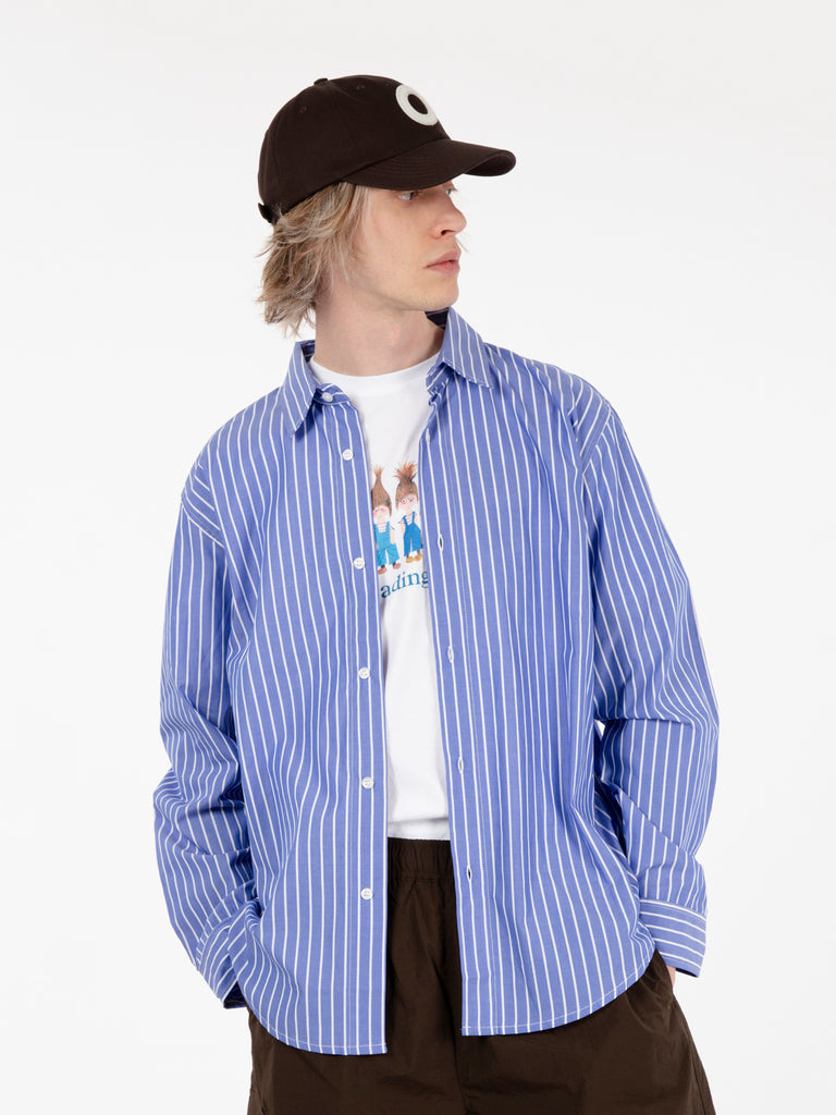 POP TRADING COMPANY - Logo striped shirt blue