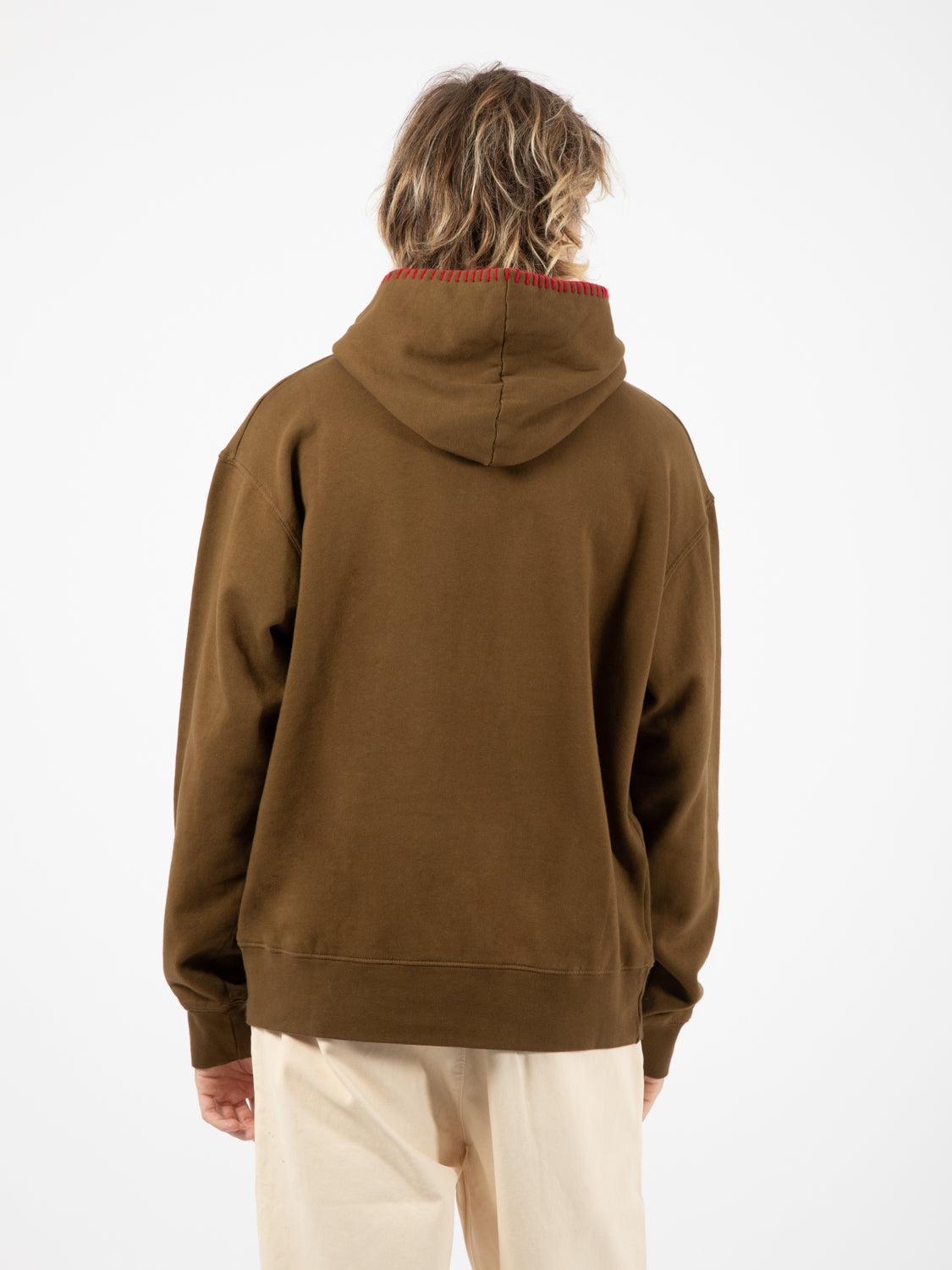 Khaki flower embroidery hoodie