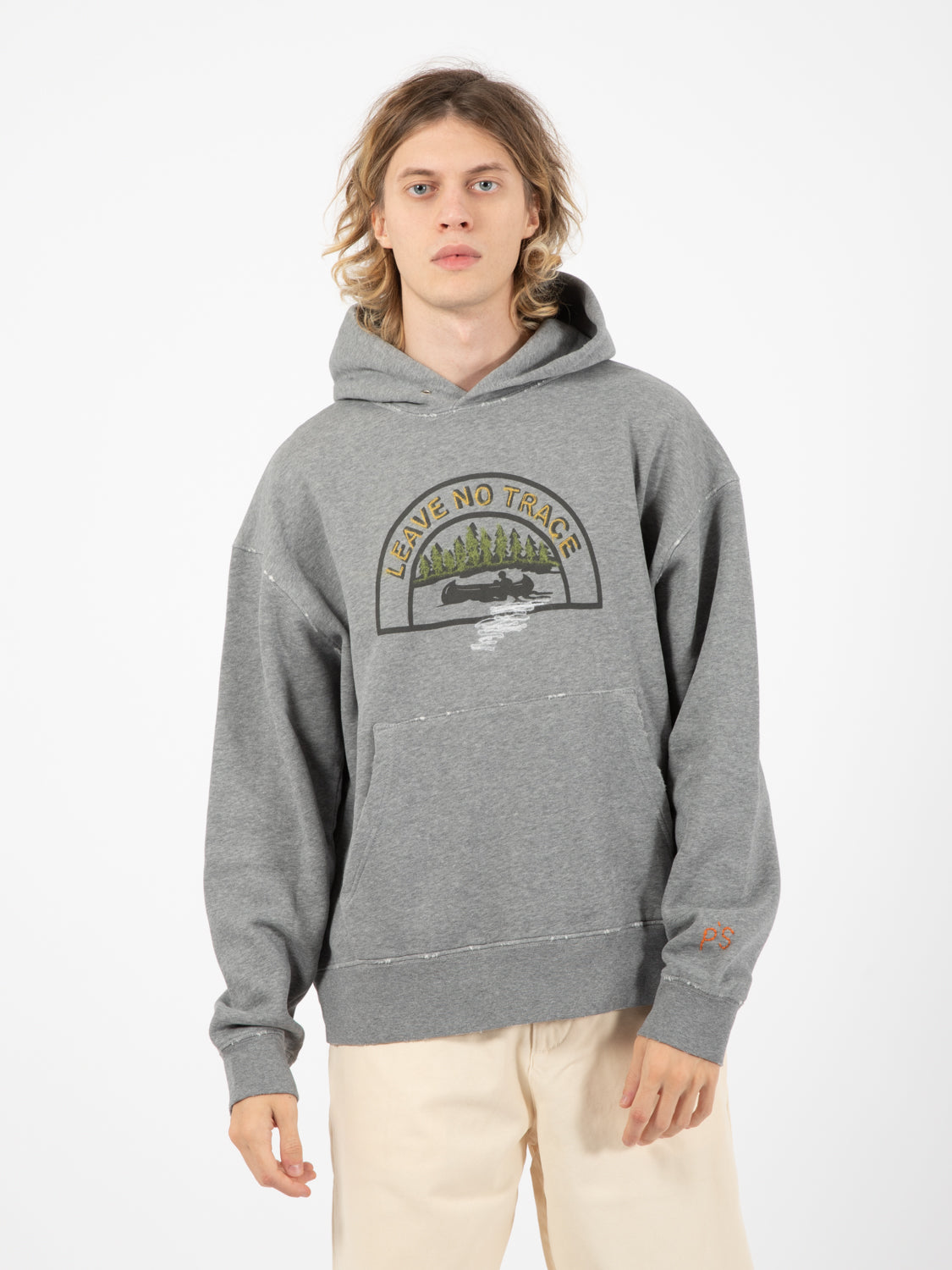 Hood over sweatshirt with grey melange embroidery