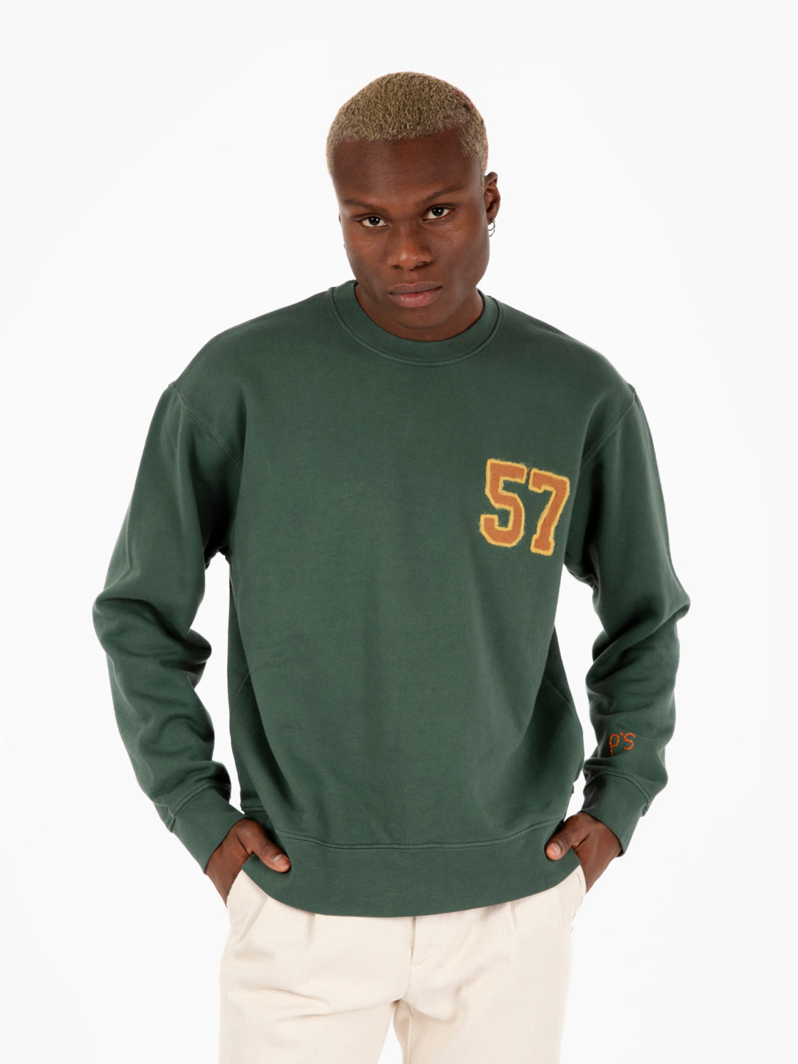 Landscape hand embroidery university green sweatshirt