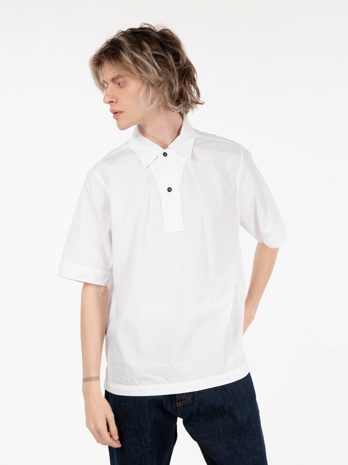 Poplin polo shirt dyed off white