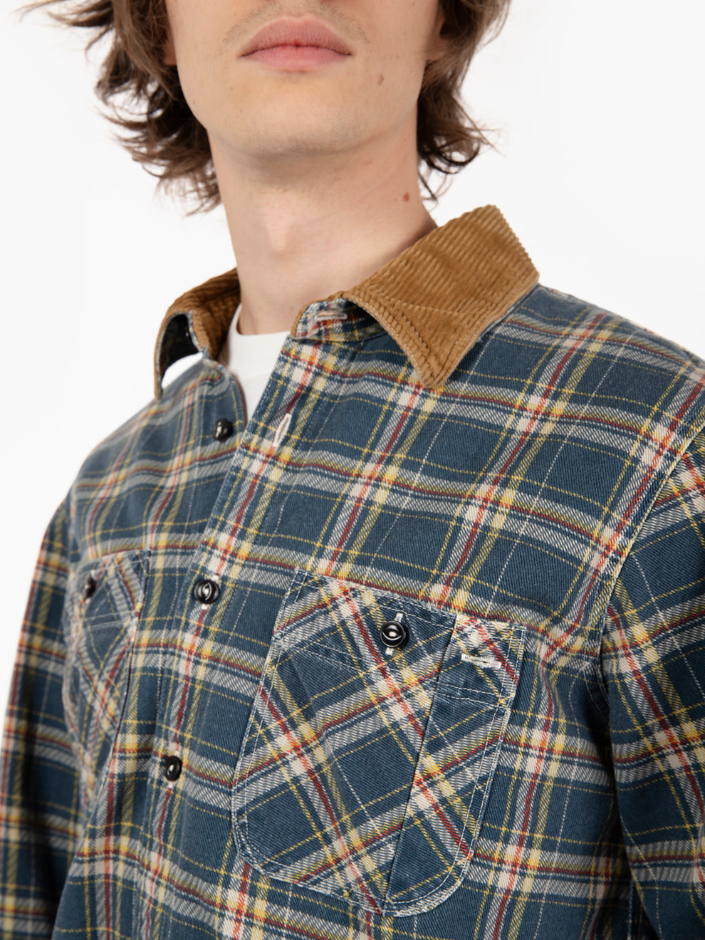 Kansas heavy check destroyed colbalt / rust overshirt