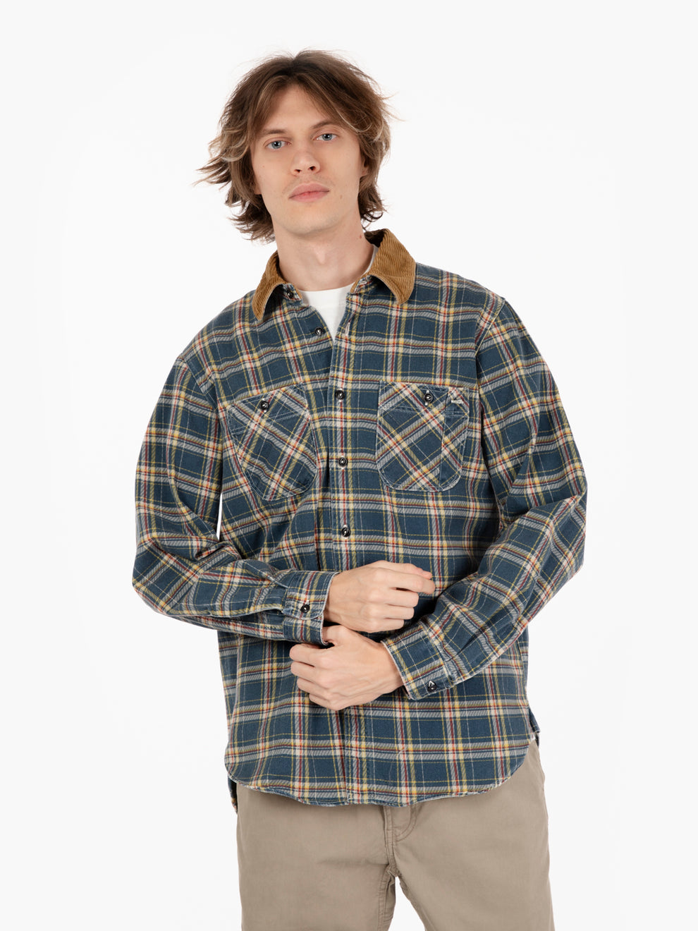 Kansas heavy check destroyed colbalt / rust overshirt