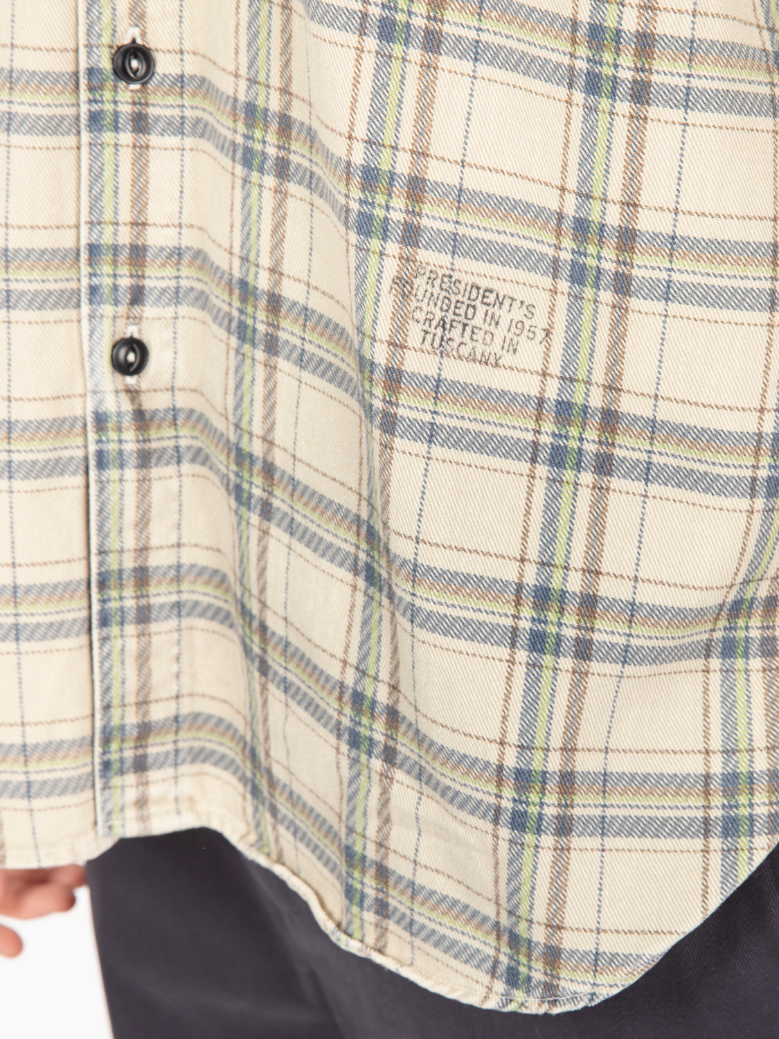 Kansas heavy check destroyed overshirt ecru / green