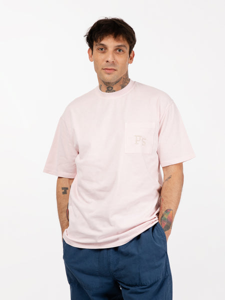 T-shirt jersey con tasca e ricamo rosa