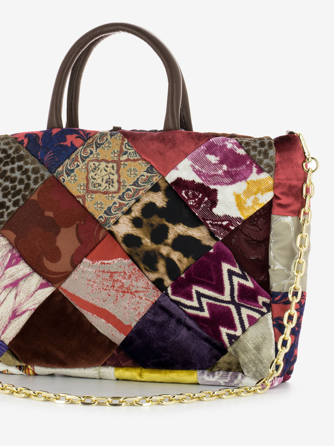Borsa grande Max in velluto patch fuoco
