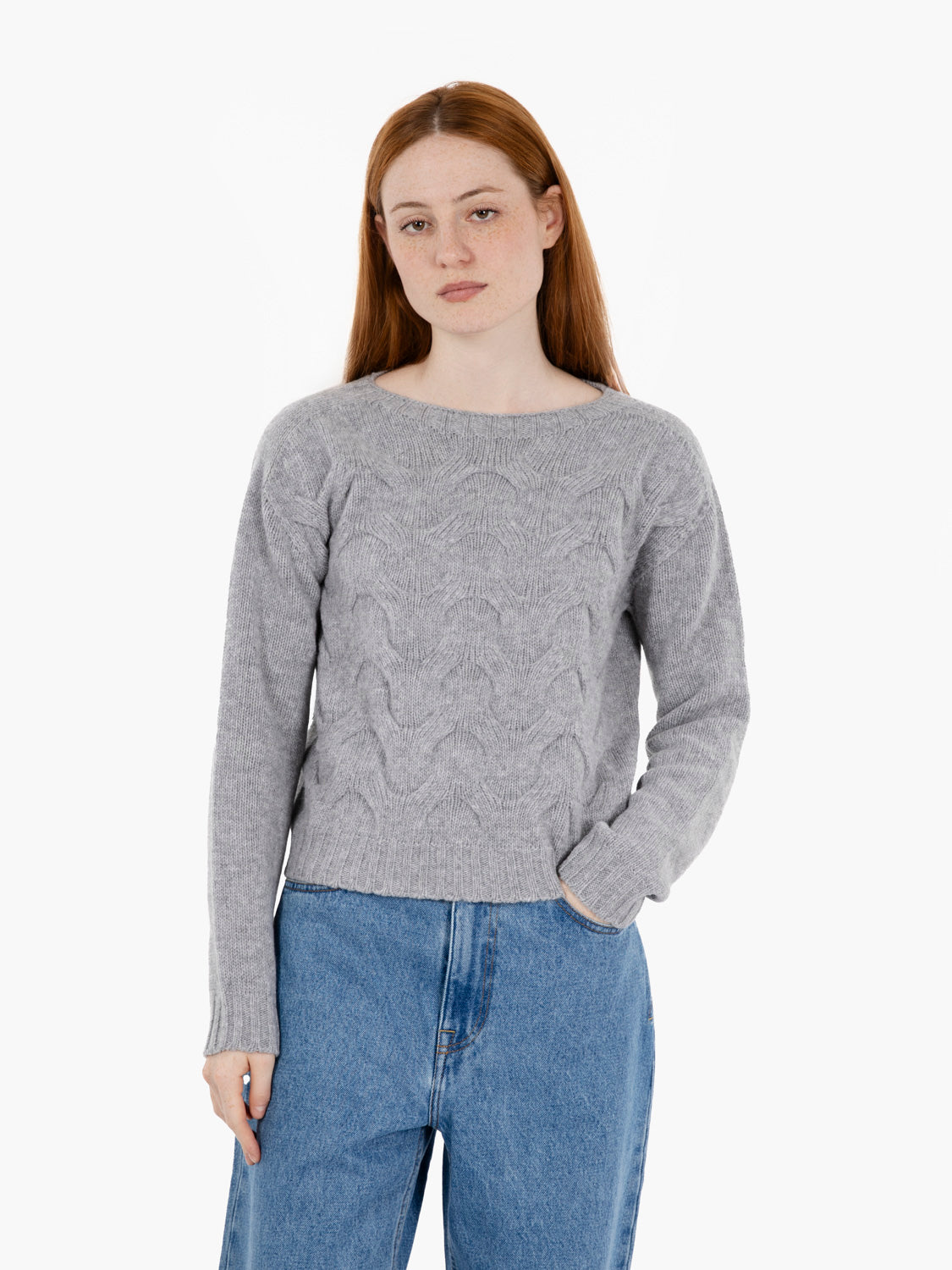 Medium Melange Wool Cable Knit Sweater
