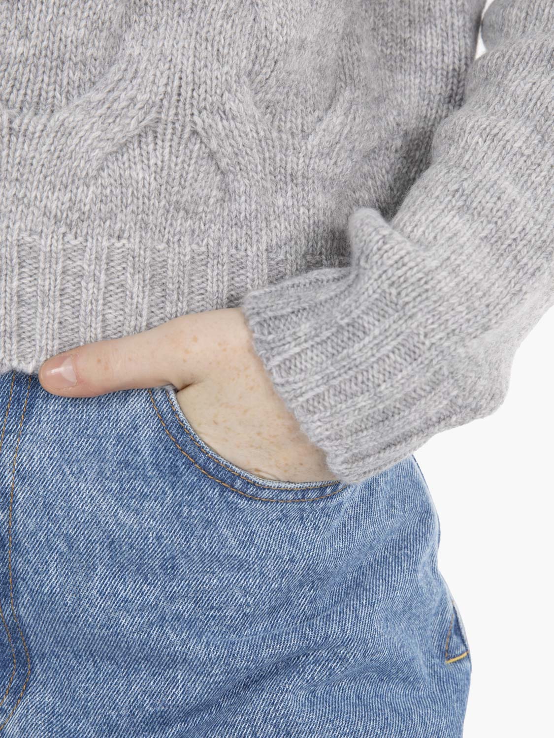 Medium Melange Wool Cable Knit Sweater