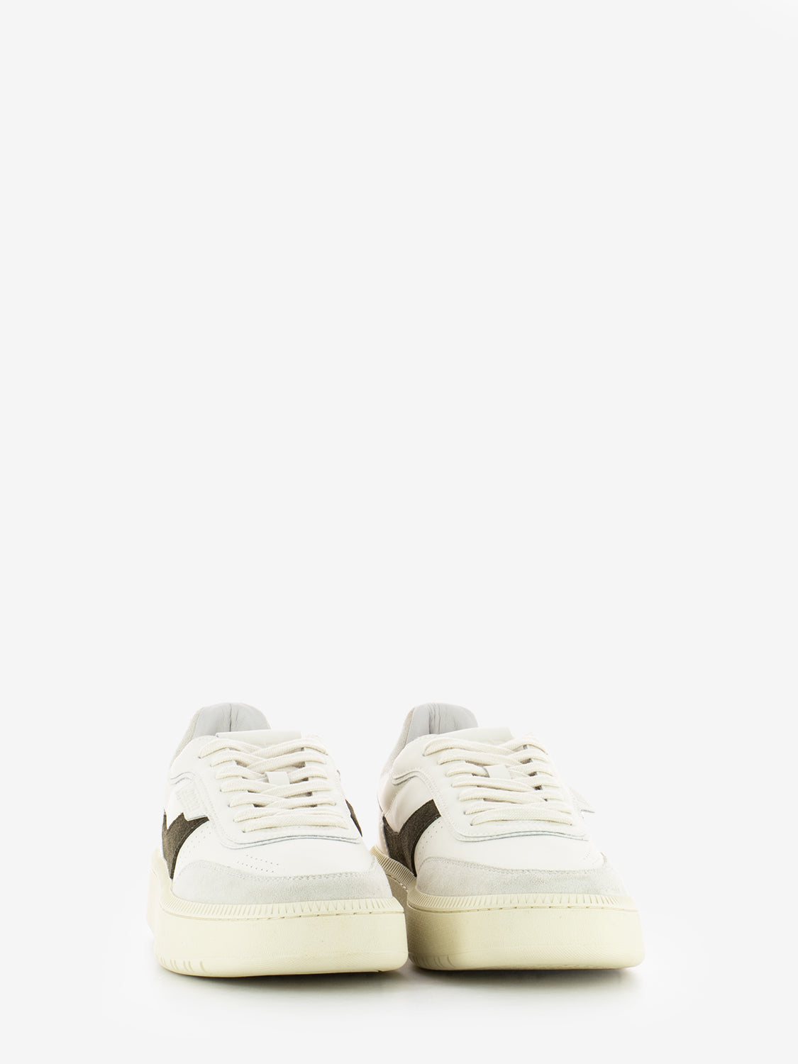 Offwhite / green leather suede sneakers