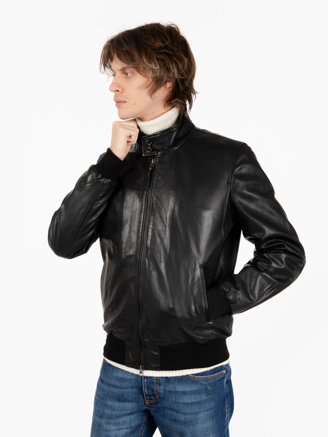 Black lined leather jacket