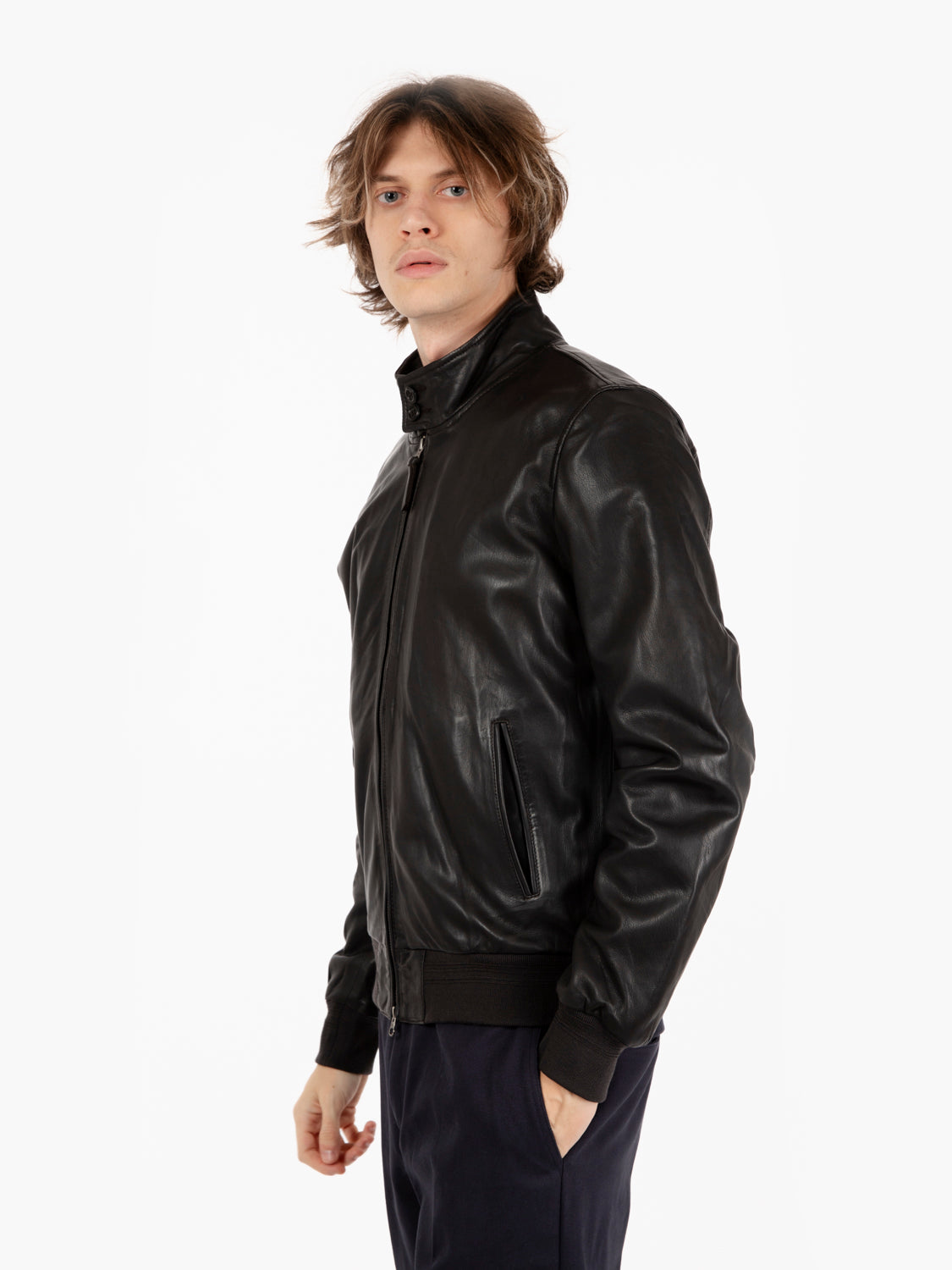 Dark brown lined leather jacket