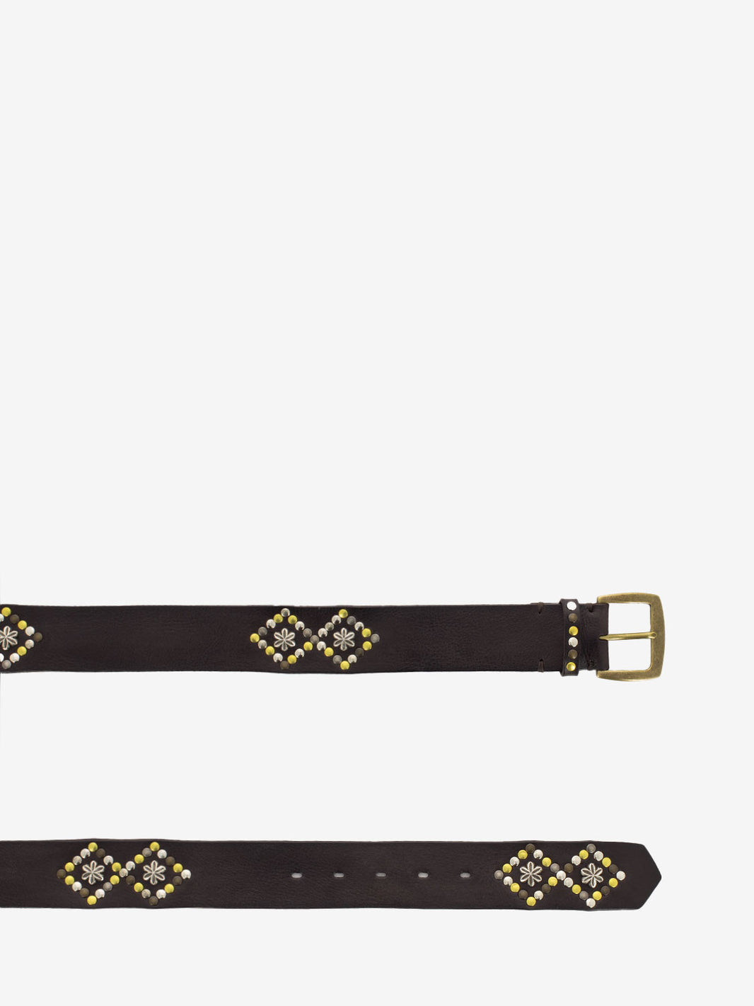Leather belt with dark brown decorations