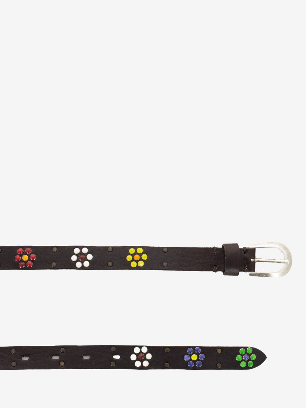 Leather belt with dark brown flowers