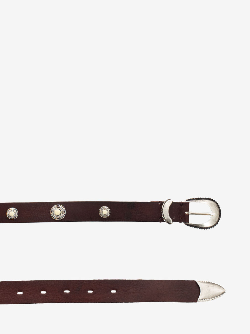 Leather belt with burgundy stones