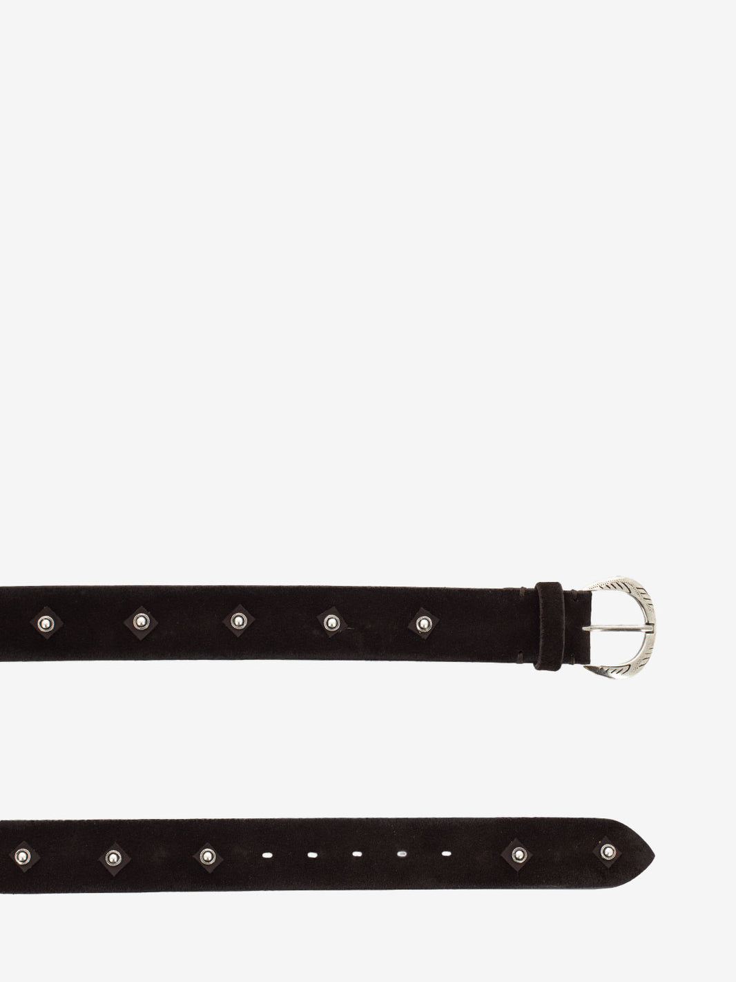 Suede leather belt with studs dark brown