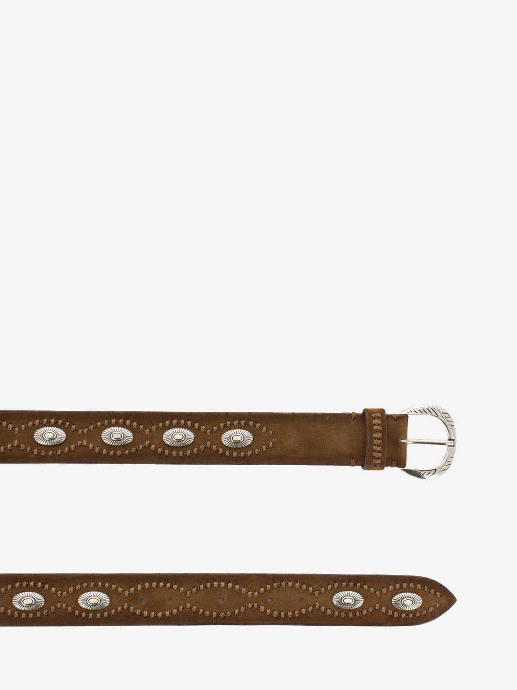 Suede belt with camel / white decorations