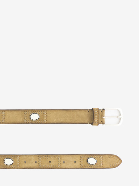 Cintura scamosciata con applicazioni e ricami beige