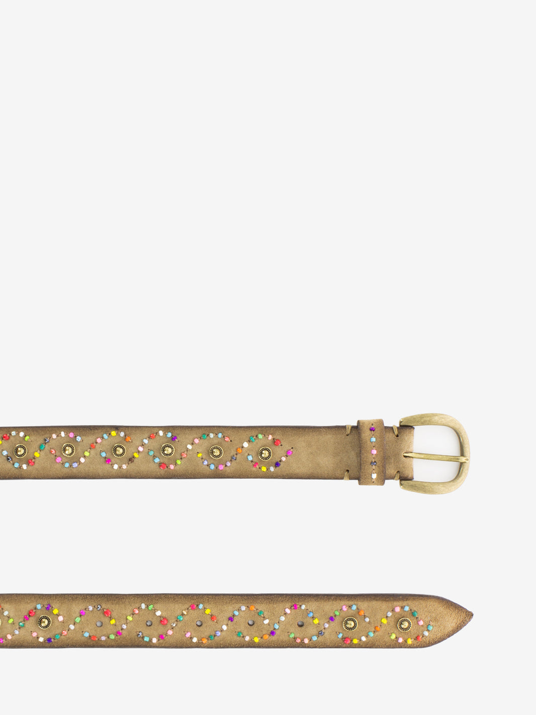 Suede belt with multicolor decorations