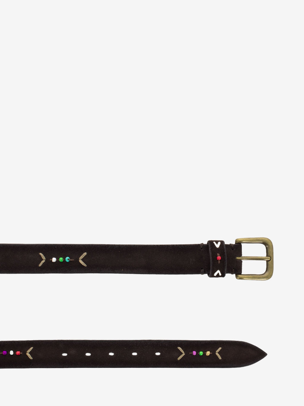 Suede belt with multicolor beads / dark brown