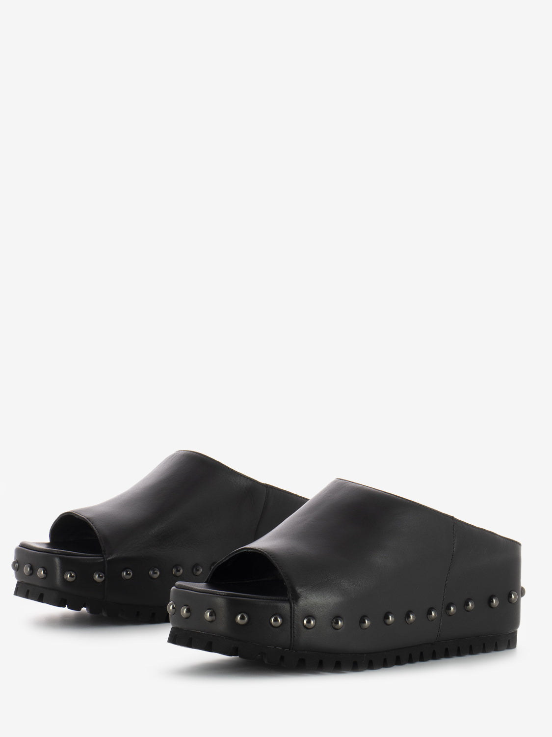Black wedge slippers with studs