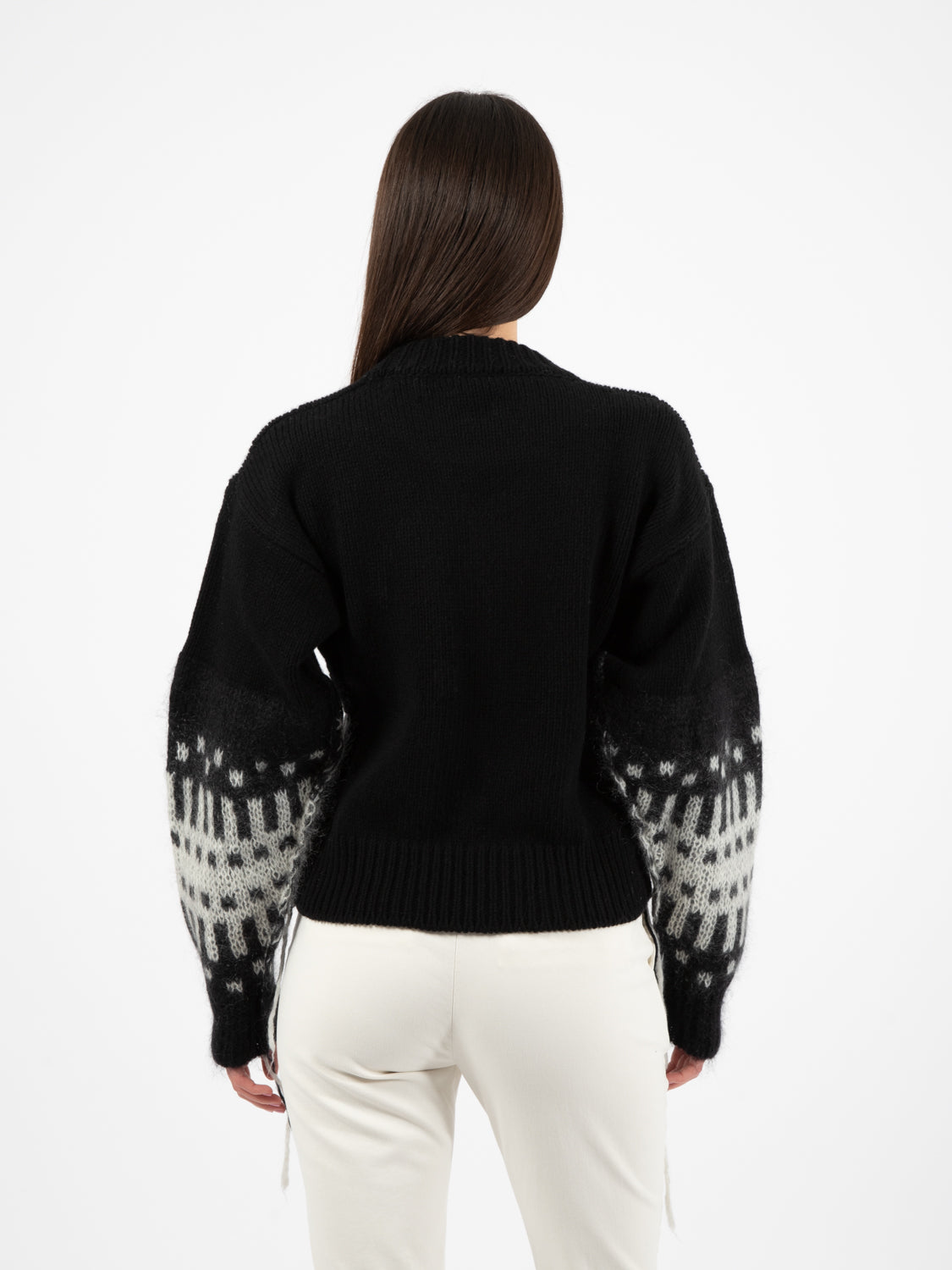 Maglione girocollo manica jacquard nero / bianco