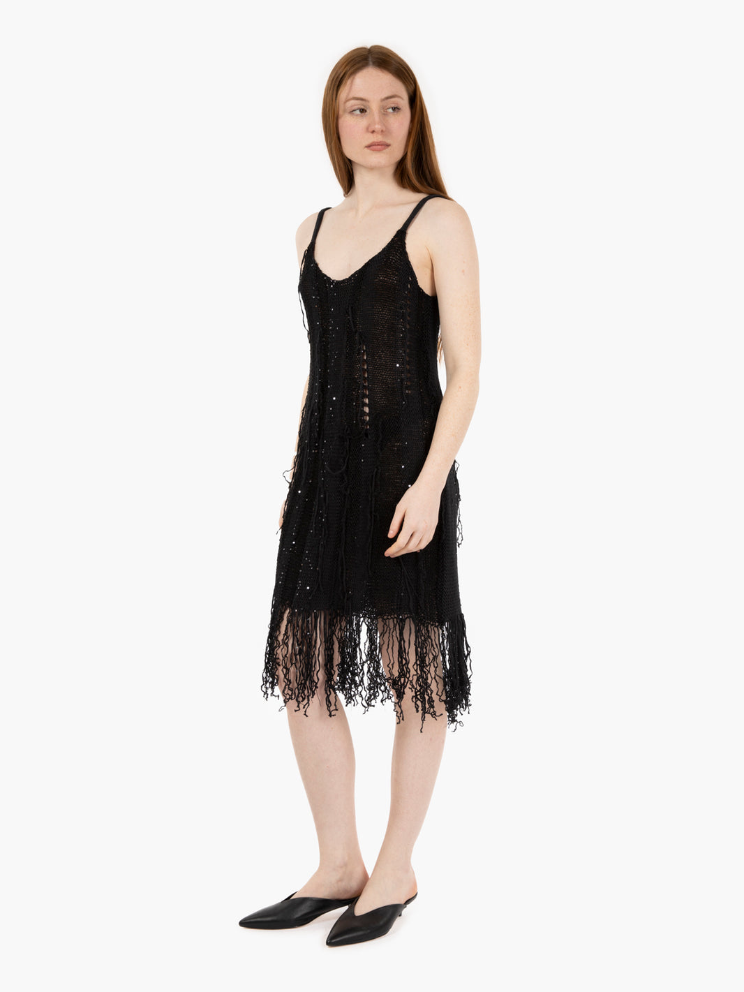 Black fringed knitted short dress