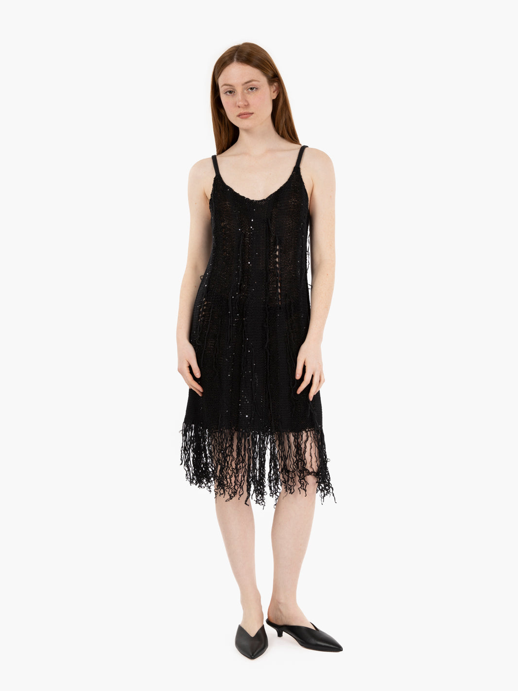 Black fringed knitted short dress