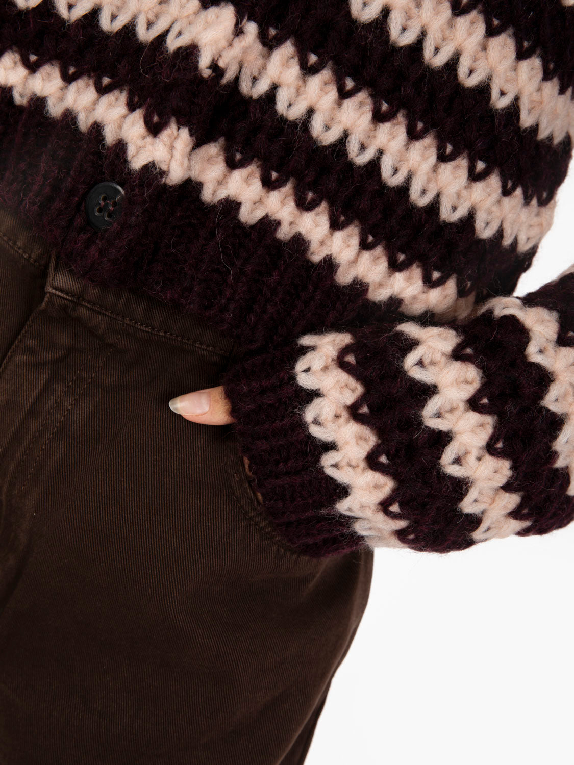 Cardigan a righe in alpaca bordeaux