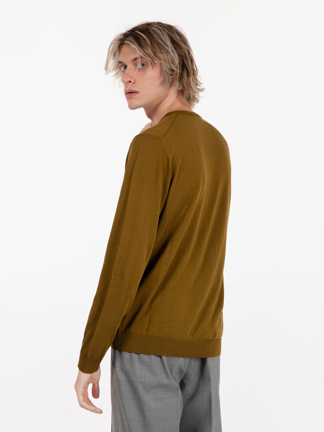 Maglia girocollo maniche lunghe verde militare