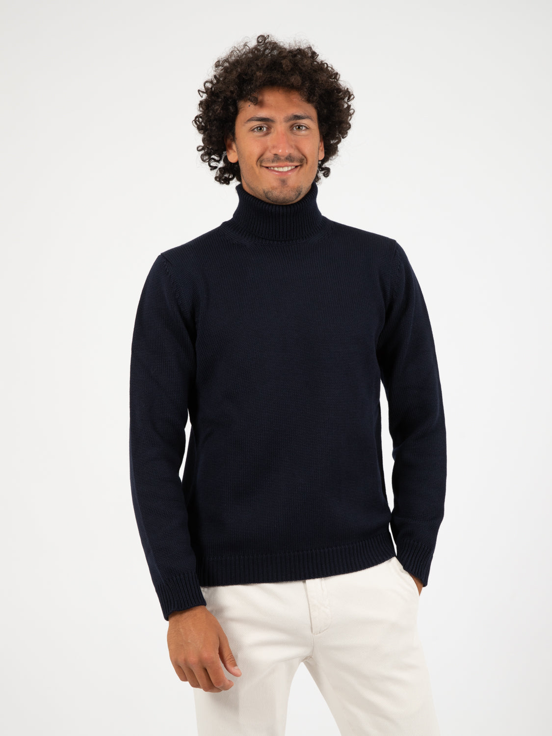 Maglioncino navy in lana merino extrafine