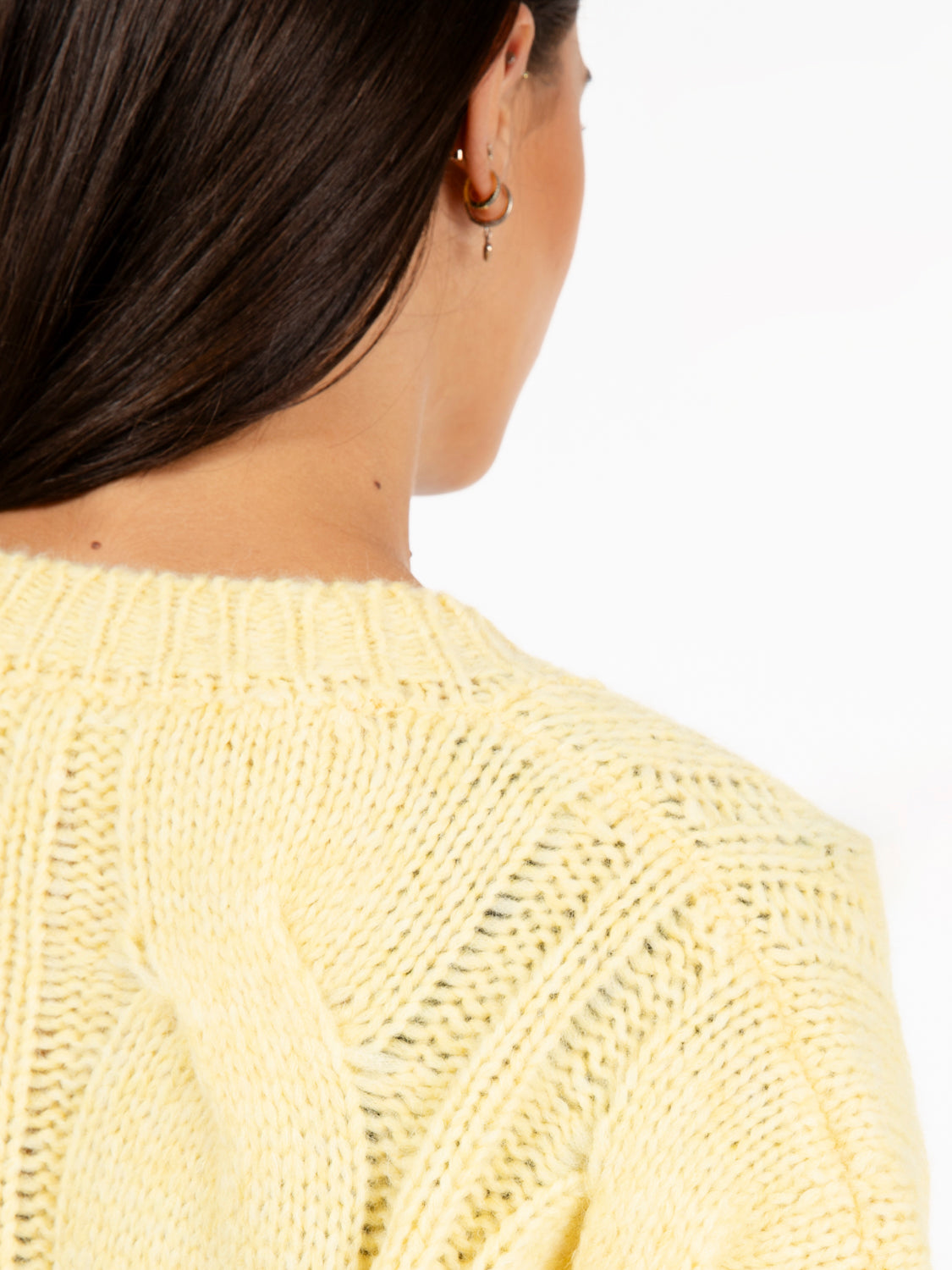 Yellow V-Neck Cable Knit Sweater